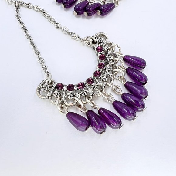 NWT - Robert Rose - Purple Beaded Chandelier Shiny Silver Tone Fishhook Earrings - Picture 5 of 7